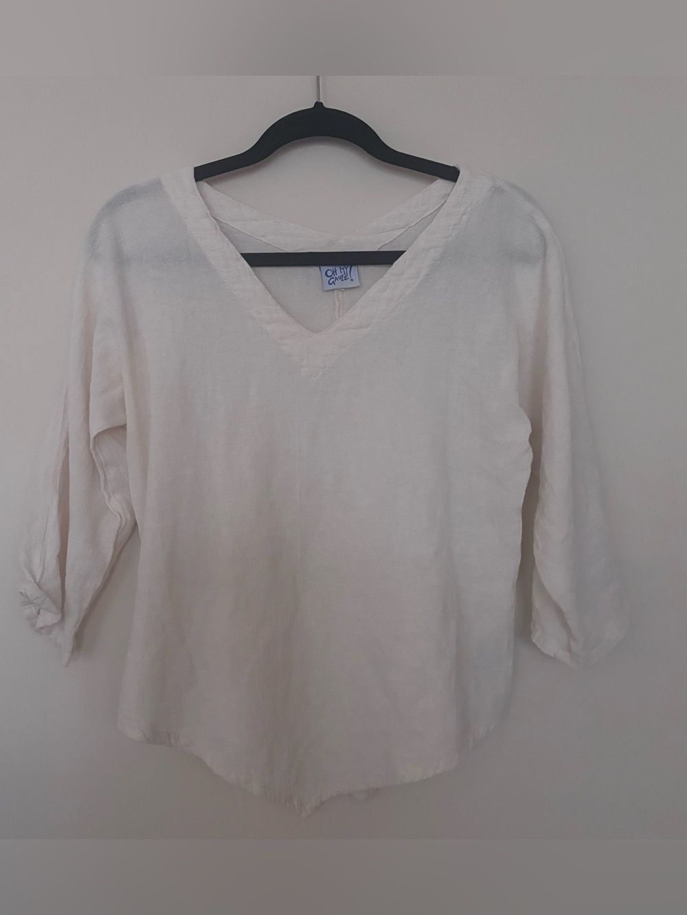 Oh My Gauze! Lynn Off White 100% Cotton Gauze V-Neck 3/4 Sleeve Top Size 1